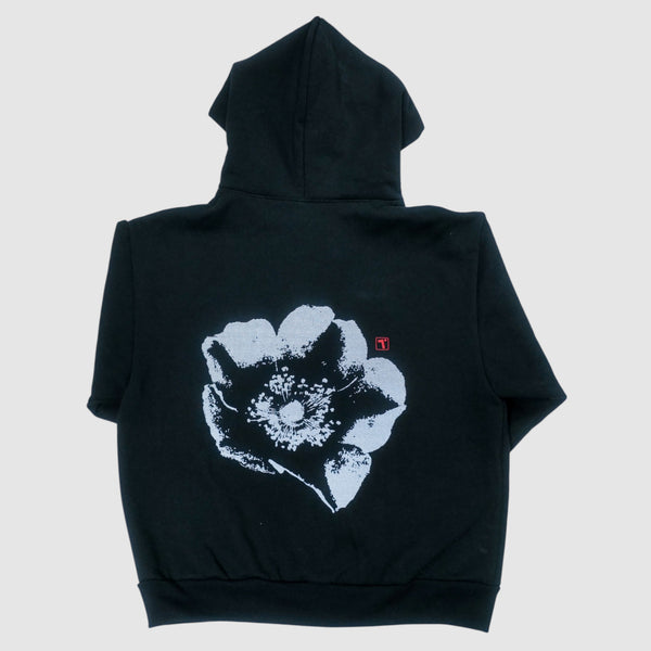 パーカー poppy LACE UP CURVE HOODIE FLOWER Embroidery hoodie